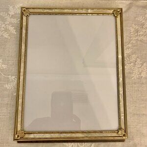 Vintage MCM Photo Frame Goldtone Ornate Faux Mother of Pearl Easel Back 8"x10